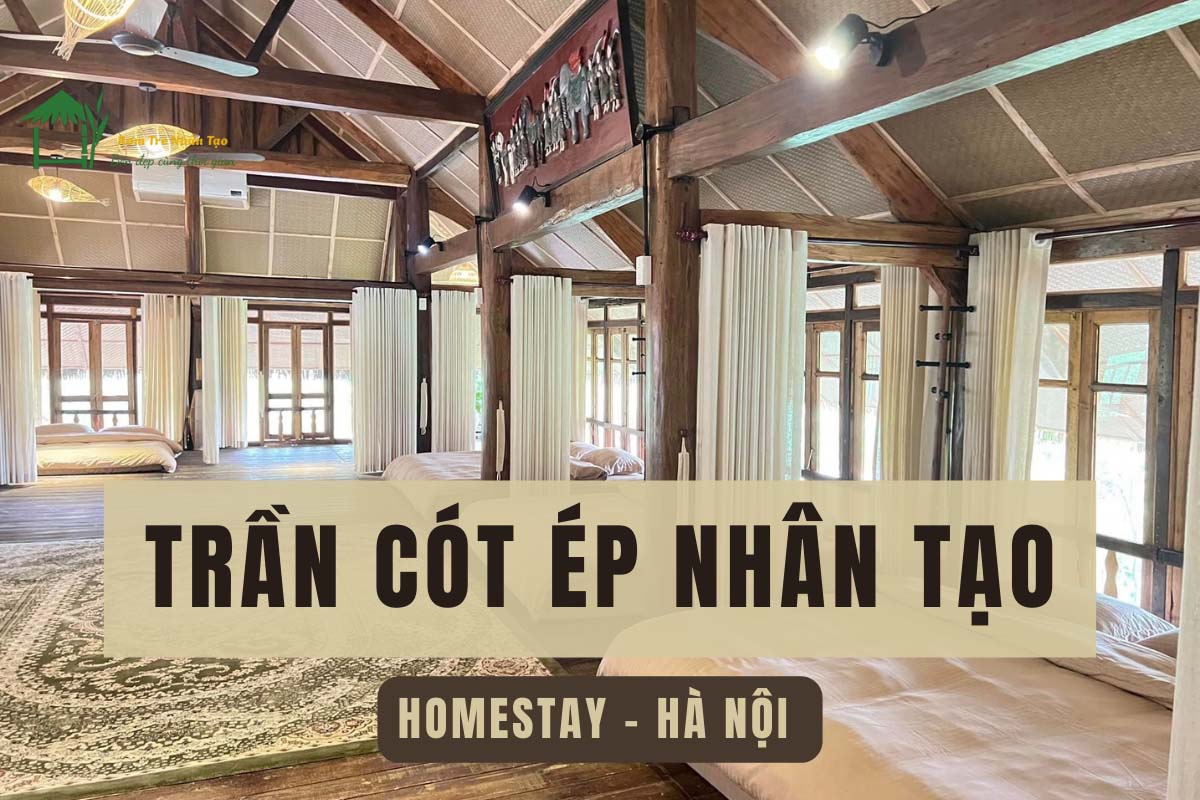 Mành Tre Nhân Tạo Ốp Trần Nhà - 5 Mẫu Mành Tre Nhân Tạo Bán Chạy Nhất 8 Ảnh thực tế tại Homestay - Hà Nội