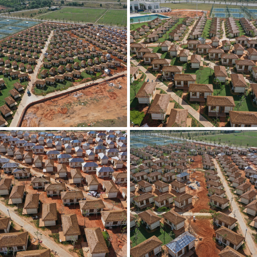 Quy trình thi công mái rơm nhân tạo trên hệ khung lưới thép tại khu nghỉ dưỡng rơm giả lợp mái