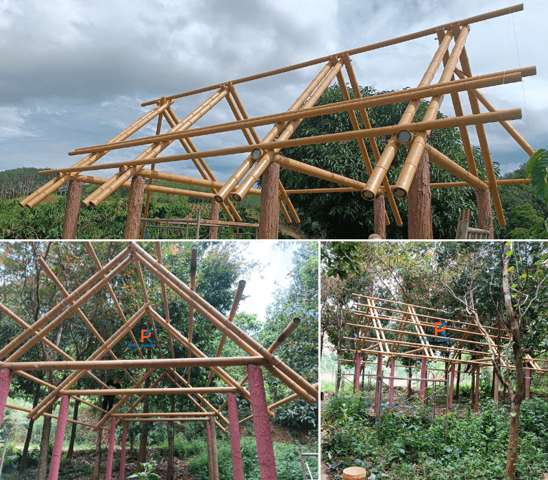 Khung mái lắp từ ống tre nhân tạo
