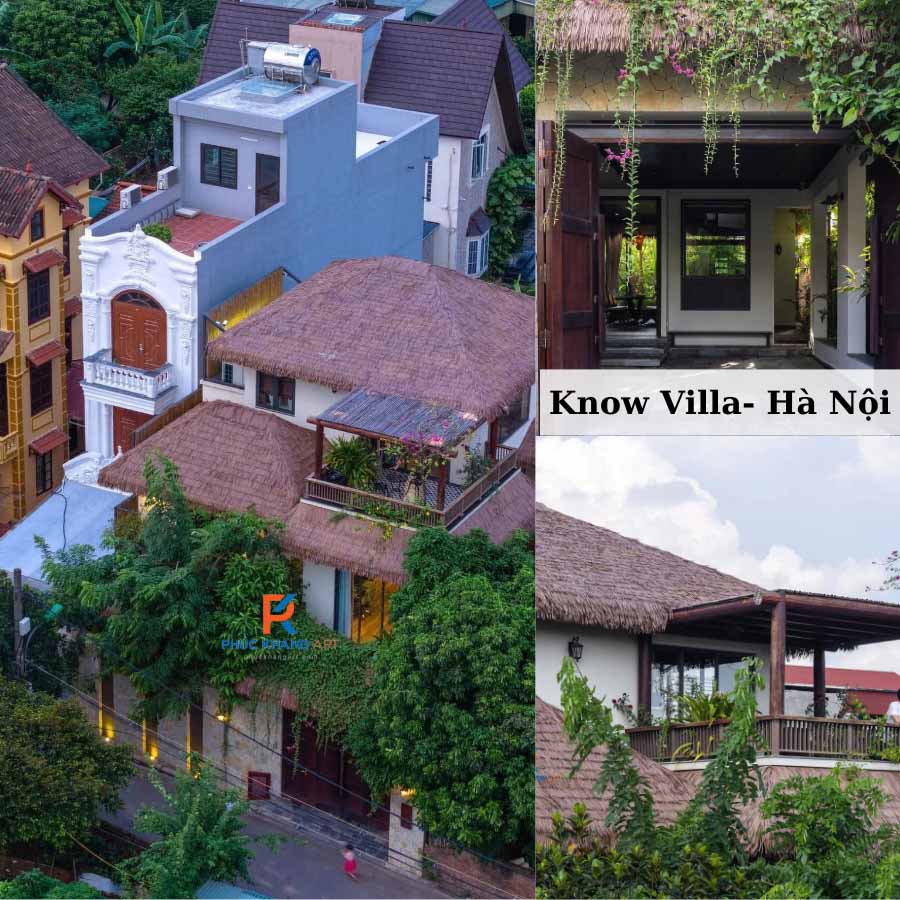6 Dự án Mái Lá Nhân Tạo Tiêu Biểu Tại Hà Nội 6 Villa Know Long Biên sử dụng mái rơm nhân tạo màu nâu xám