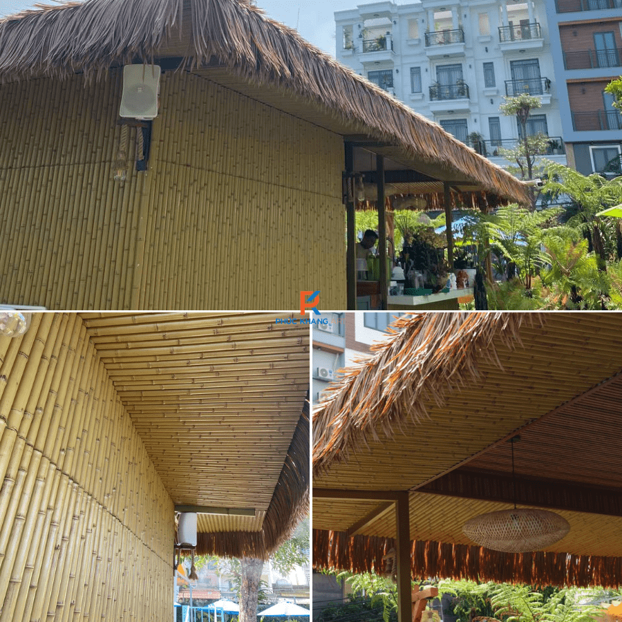 Tấm tre ốp trần và ốp vác tại không gian quán cafe sân vườn