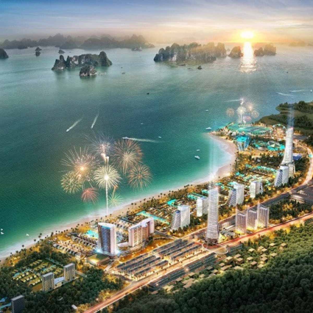 Tranh Nhân Tạo Lợp Mái Tại Vân Đồn – Giải Pháp Rơm Nhân Tạo Cho Resort Bền Đẹp 2 Toàn cảnh khu nghỉ dưỡng tại Vân Đồn, Quảng Ninh