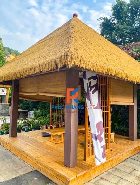 Cỏ Rơm Vàng Nhân Tạo Chống Dột – Giải Pháp Hoàn Hảo 2025 6 Mái Thảm rơm nhân tạo
