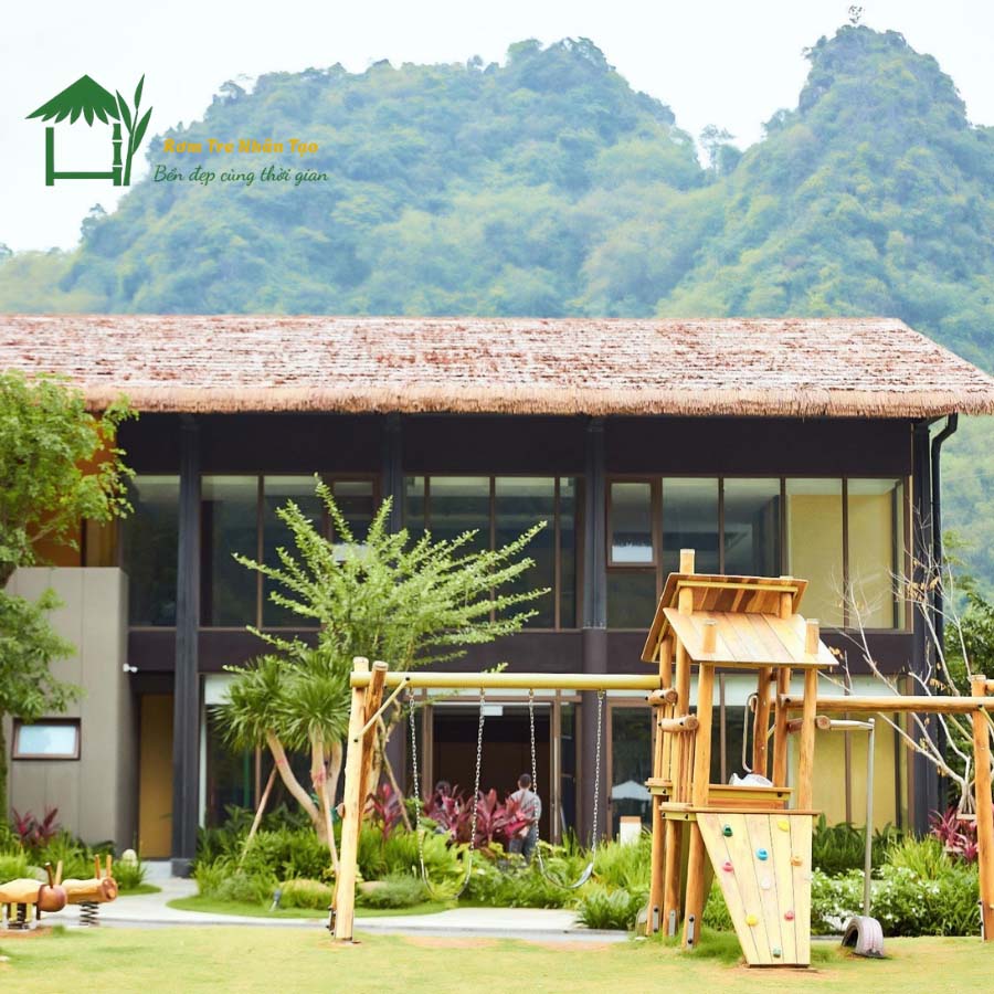 5 Lý Do Nhiều Resort Ở Lạng Sơn Chuyển Từ Rơm Thật Sang Rơm Nhân Tạo 1 Mái rơm nhân tạo màu vàng xám