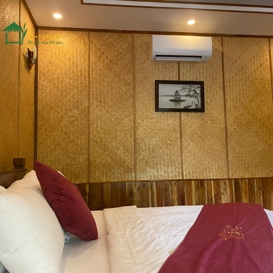 Vách cót ép ốp tường phòng ngủ khách sạn phong cách rustic