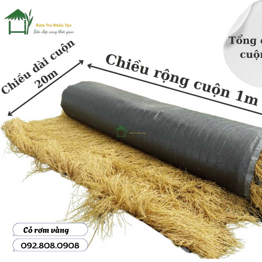 Cỏ rơm vàng có kích thước tiêu chuẩn 1x20m