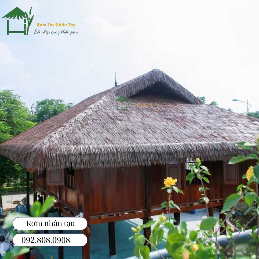 Nhà sàn - Sử dụng rơm màu nâu cổ điển, độ dày cao