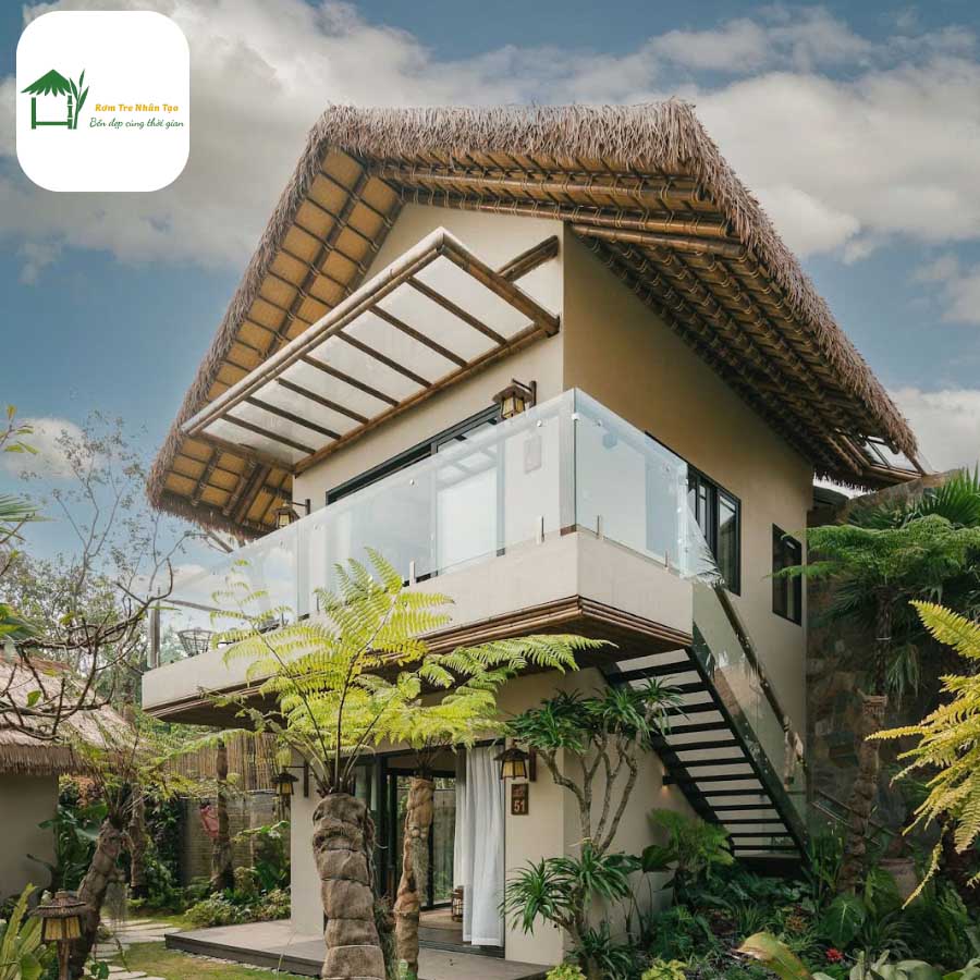 Biệt thự resort mái rơm nhân tạo thiết kế theo phong cách sinh thái.