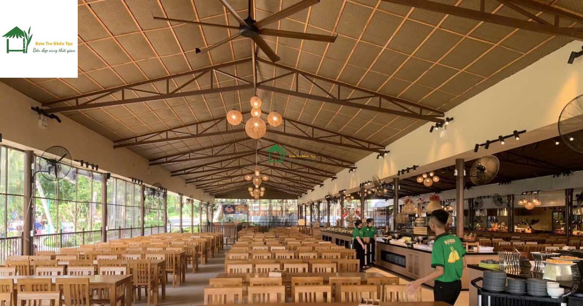 Nhà hàng Mango Hòn Thơm – Phú Quốc trang trí trần cót ép nhân tạo
